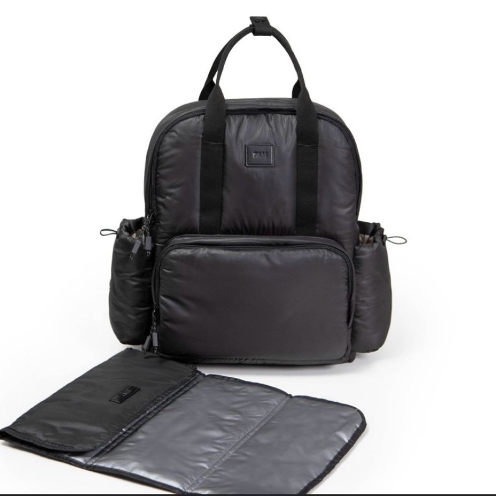 7AM Enfant Puffer Diaper Bag Backpack & Changing Pad, Water Resistant-NEW-Black